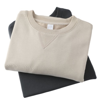 加厚重磅精梳棉圓領倒三角休閒長袖T恤