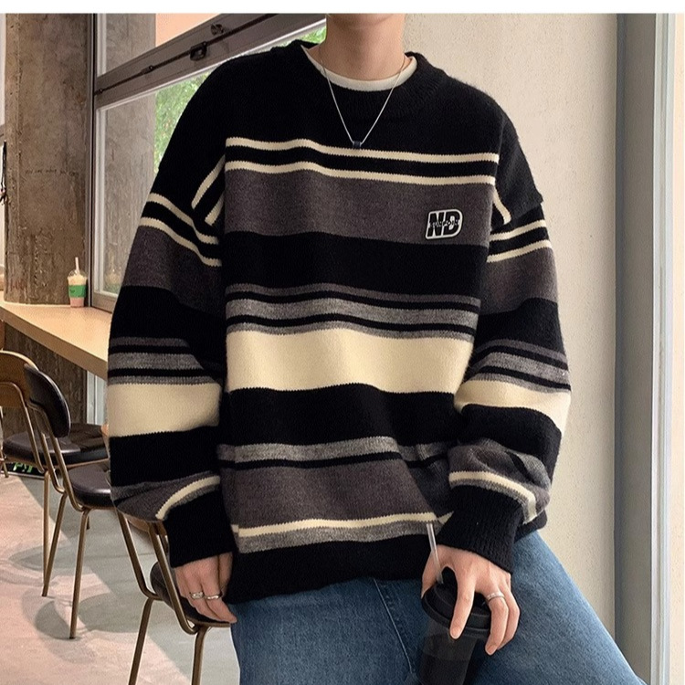 日系圓領潮百搭慵懶復古套頭針織衫