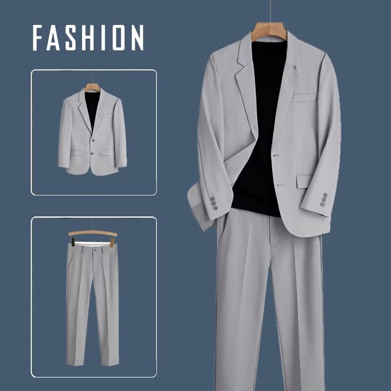 【整套】高級感商務西服外套+休閒西裝褲兩件套裝-NitSoon