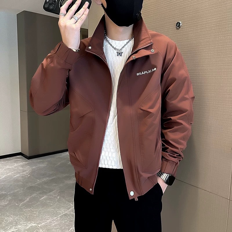 休閒刺繡雙層內裡潮流痞帥夾克立領外套