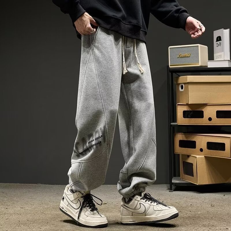 刷毛重磅美式嘻哈字母束腳寬鬆加厚運動褲