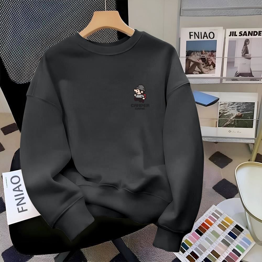 純棉寬鬆百搭素色休閒打底圓領長袖T恤