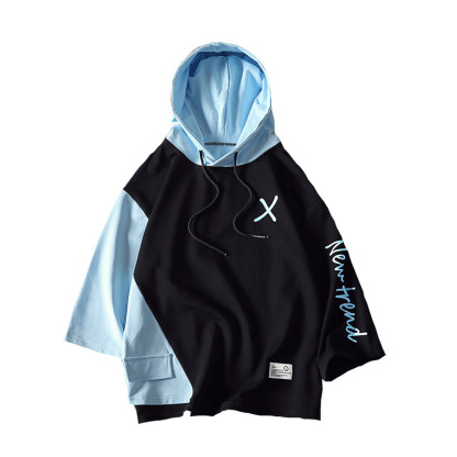 七分袖連帽潮流韓版寬鬆蝙蝠大碼短袖-Nuostyle