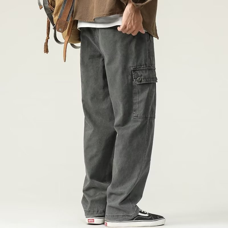 日系復古直筒寬鬆設計感小眾美式潮牌闊腿拖地工裝褲