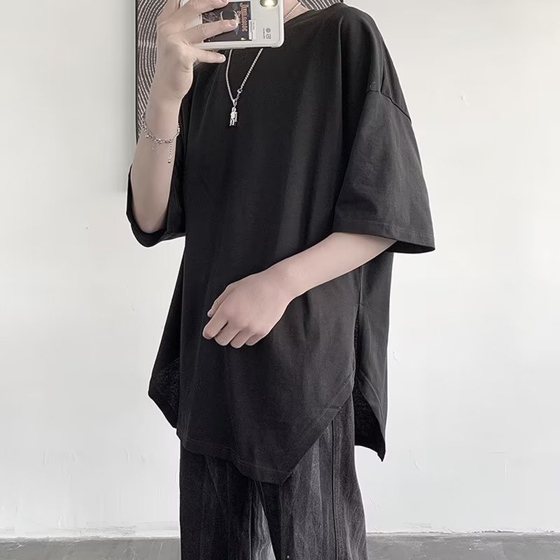 純色開叉百搭寬鬆打底衫T恤上衣