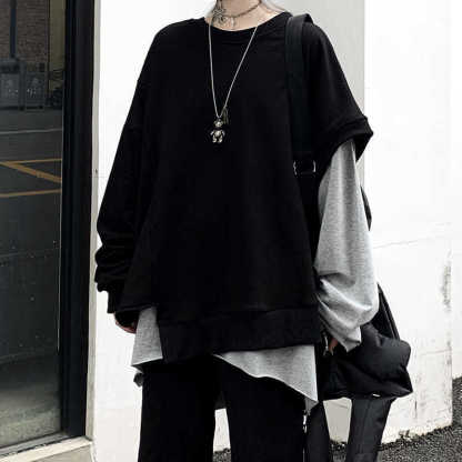 【單件/整賣】韓版寬鬆不規則疊穿內搭長袖兩件套裝-Nuostyle