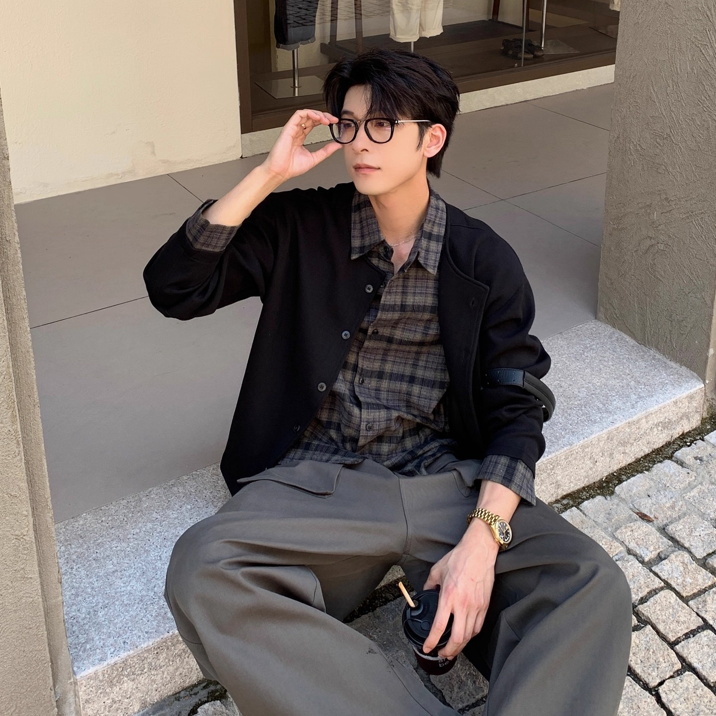 假兩件簡約慵懶輕奢痞帥翻領襯衫