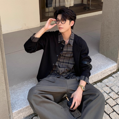 假兩件簡約慵懶輕奢痞帥翻領襯衫