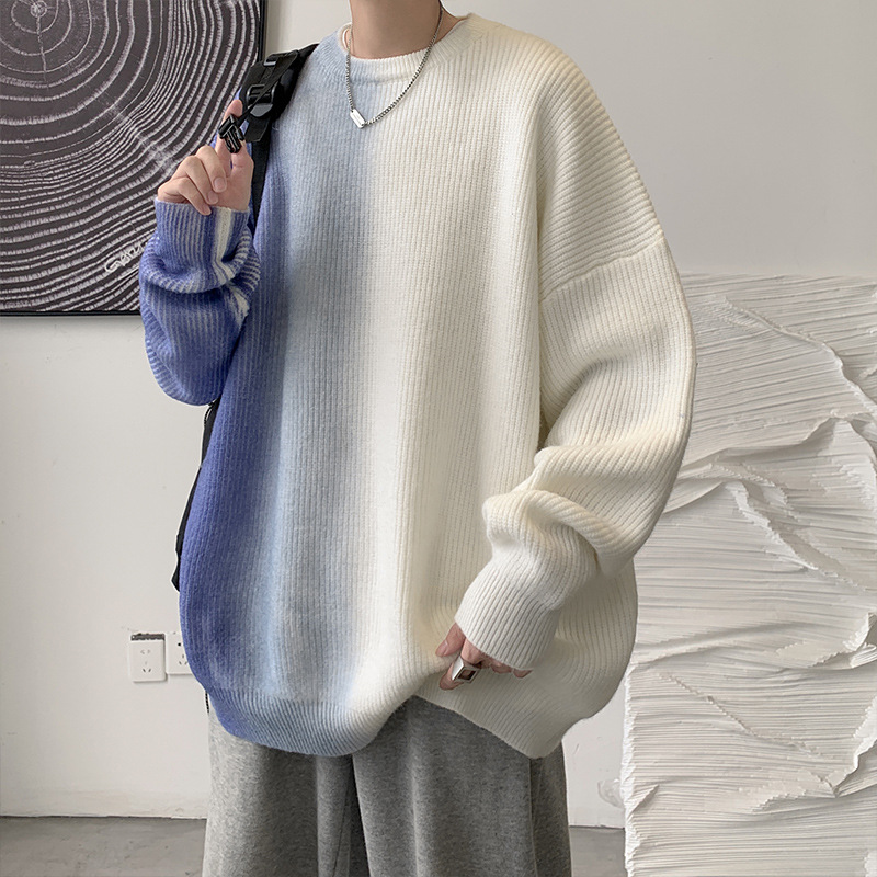 網紅漸變寬鬆慵懶ins港風圓領休閒針織毛衣