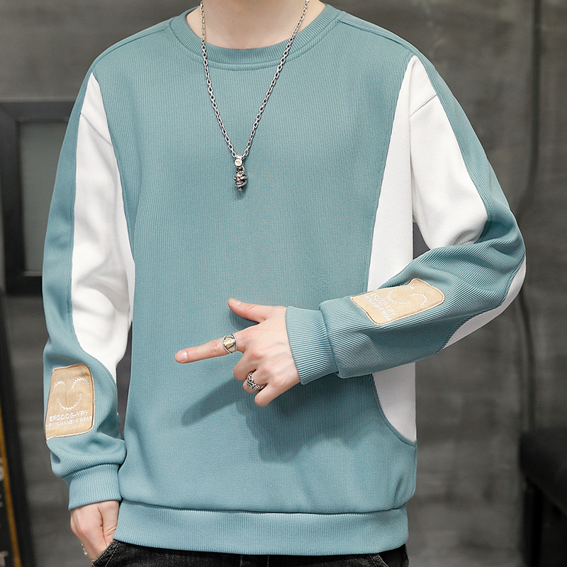 潮流重磅拼接寬鬆大碼圓領打底百搭長袖T恤