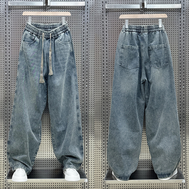 港味刷毛潮酷炸街痞帥直筒寬鬆闊腿牛仔褲