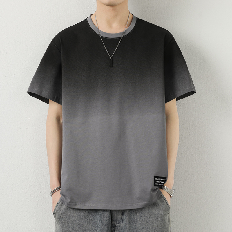 IG簡約百搭寬鬆冰絲半袖漸變T恤