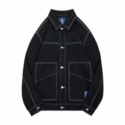 潮牌明線工裝翻領單排扣長袖夾克