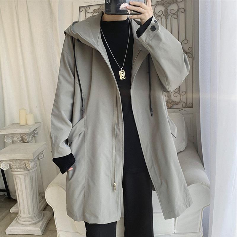 韓版中長款連帽潮流帥氣風衣