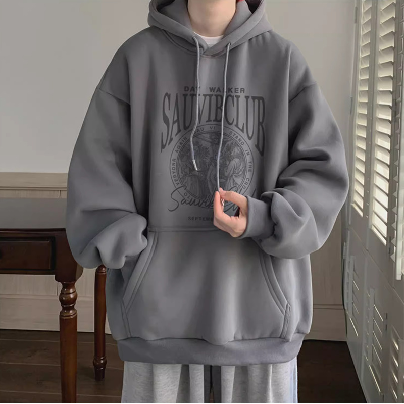 美式潮牌字母印花帽衫刷毛港風重磅情侶連帽T