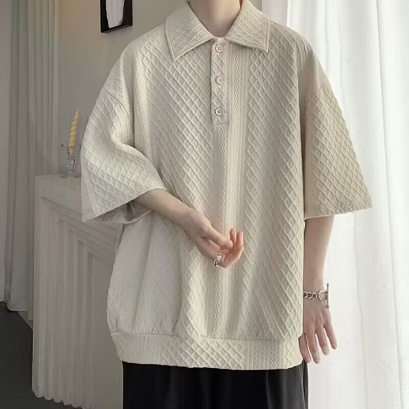 Polo衫潮牌翻領日系華夫格短袖T恤
