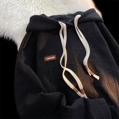 時尚素色帽衫方格雙帽繩重磅長袖連帽T