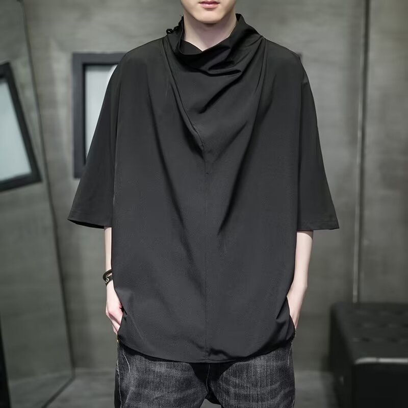 設計感級垂感寬鬆高堆領冰絲短袖