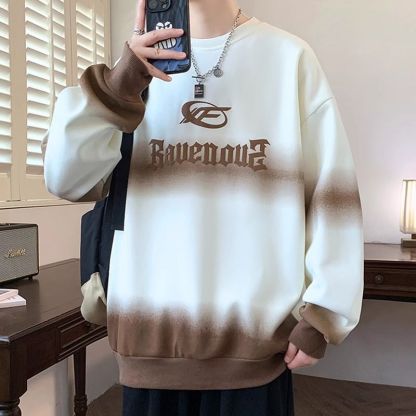 設計感漸變色寬鬆圓領印花休閒長袖衛衣