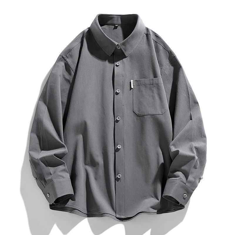 闊版寬鬆水洗挺括薄款工裝口袋款純棉襯衫