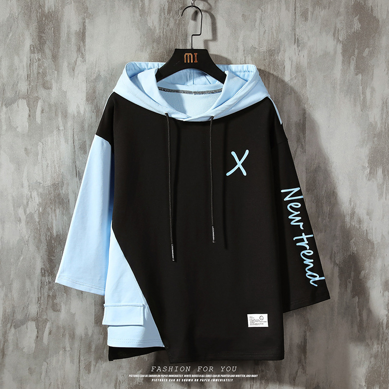 七分袖連帽潮流韓版寬鬆蝙蝠大碼短袖-Nuostyle