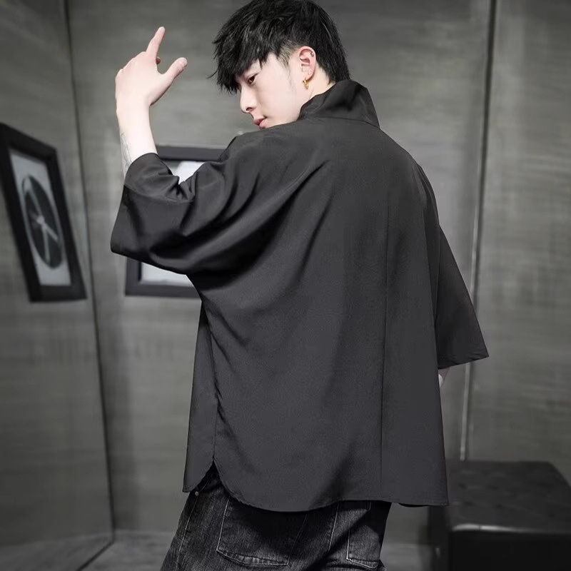 設計感級垂感寬鬆高堆領冰絲短袖