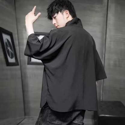 設計感級垂感寬鬆高堆領冰絲短袖