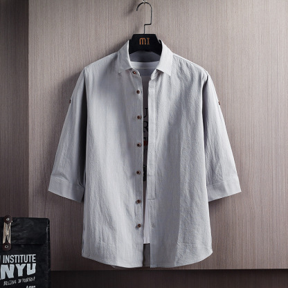 寬鬆休閒Polo領潮流純色七分袖時尚襯衫-NitSoon