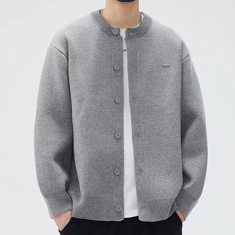 高級感寬鬆針織開衫棒球領慵懶風毛衣外套