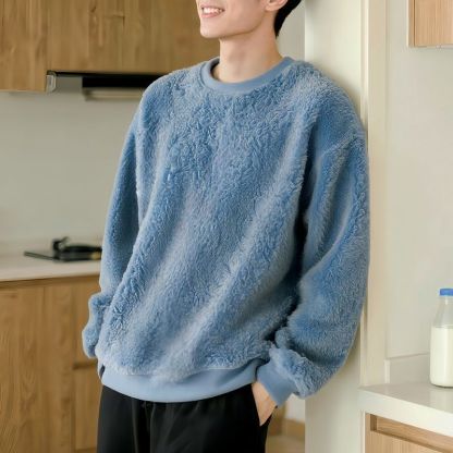 刷毛加厚韓版寬鬆大碼保暖圓領毛絨長袖T恤