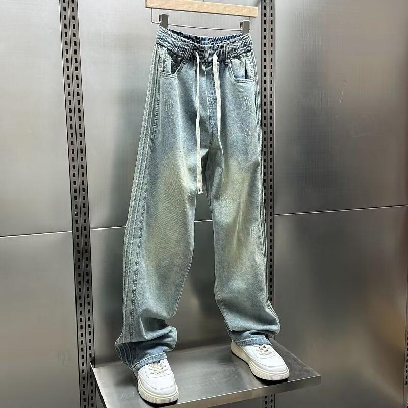 美式寬鬆水洗高街直闊腿牛仔褲