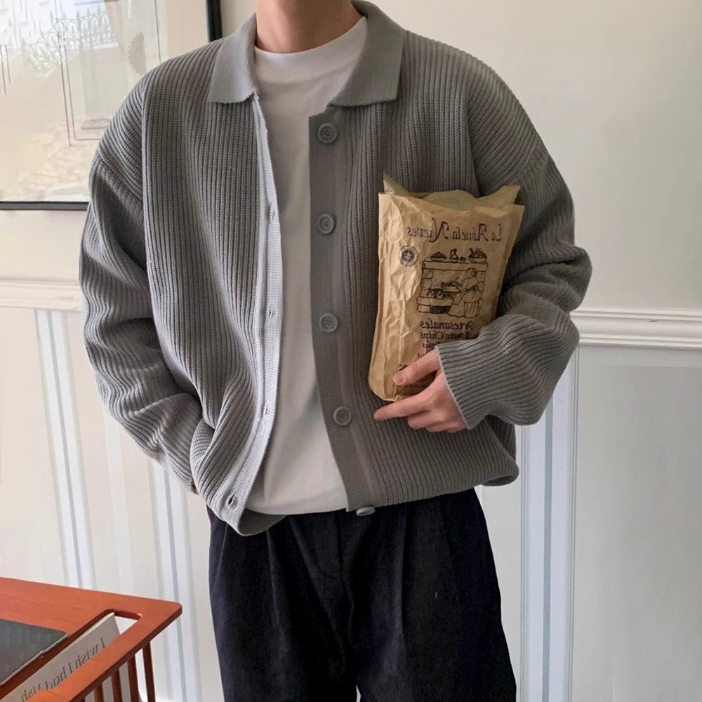 輕熟風素色翻領韓版潮流休閒慵懶風針織開衫