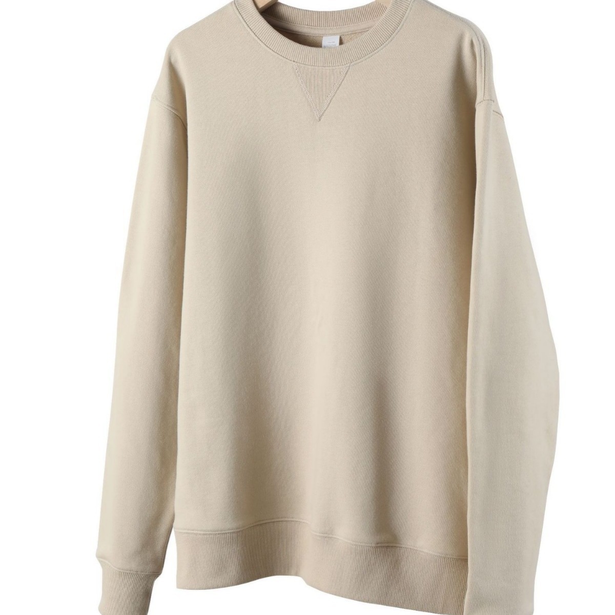 加厚重磅精梳棉圓領倒三角休閒長袖T恤