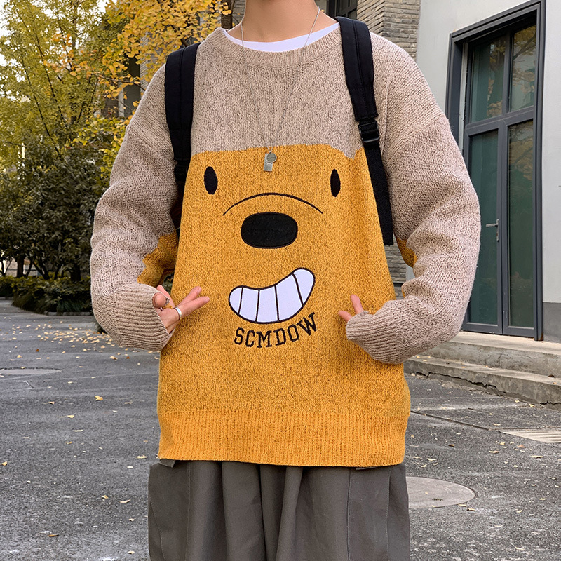 春秋韓版潮流情侶裝長袖休閒小熊針織毛衣