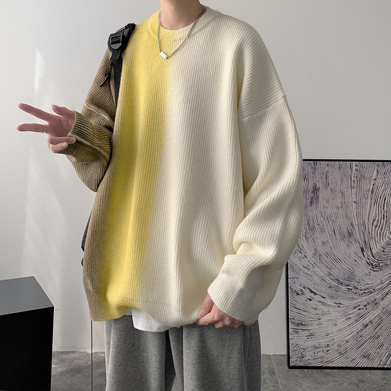 網紅漸變寬鬆慵懶ins港風圓領休閒針織毛衣