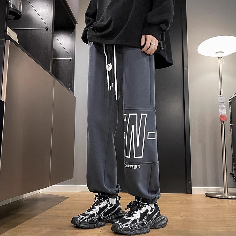 刷毛加厚潮流休閒寬鬆大碼束腳運動褲