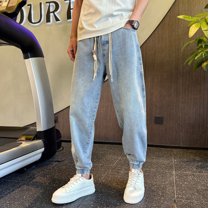 哈倫牛仔束腳九分褲系帶褲裝