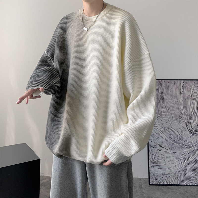 網紅漸變寬鬆慵懶ins港風圓領休閒針織毛衣