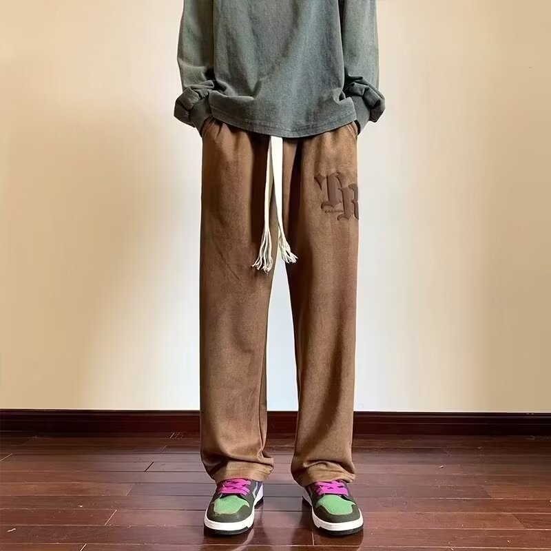 美式寬鬆直筒垂墜感闊腿褲潮牌大碼運動休閒長褲褲裝