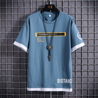 假兩件潮流打底衫韓版寬鬆短袖t恤