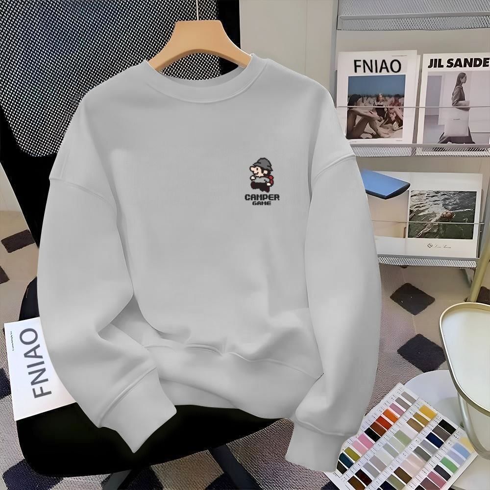 純棉寬鬆百搭素色休閒打底圓領長袖T恤