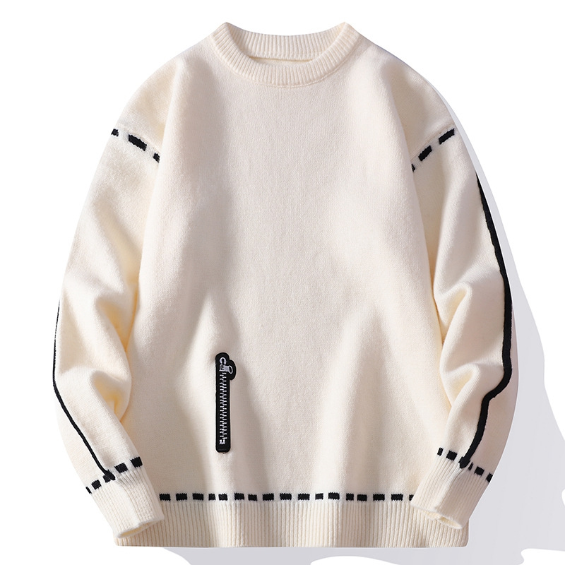 春秋季寬鬆時尚休閑圓領套頭針織衫毛衣