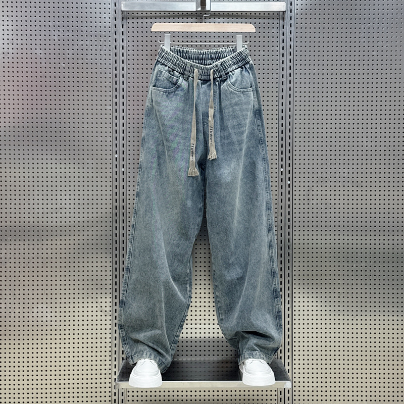 港味刷毛潮酷炸街痞帥直筒寬鬆闊腿牛仔褲
