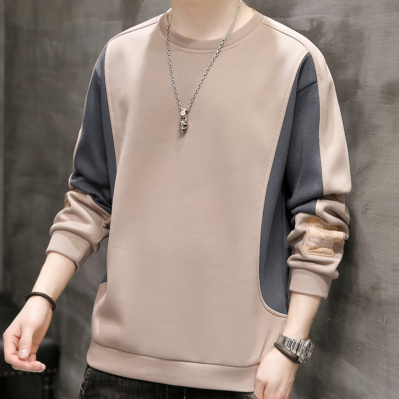 潮流重磅拼接寬鬆大碼圓領打底百搭長袖T恤