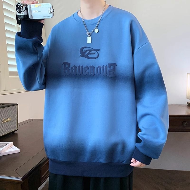 設計感漸變色寬鬆圓領印花休閒長袖衛衣