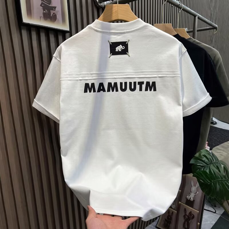 @美式字母刺繡時尚圓領休閒寬鬆百搭短袖
