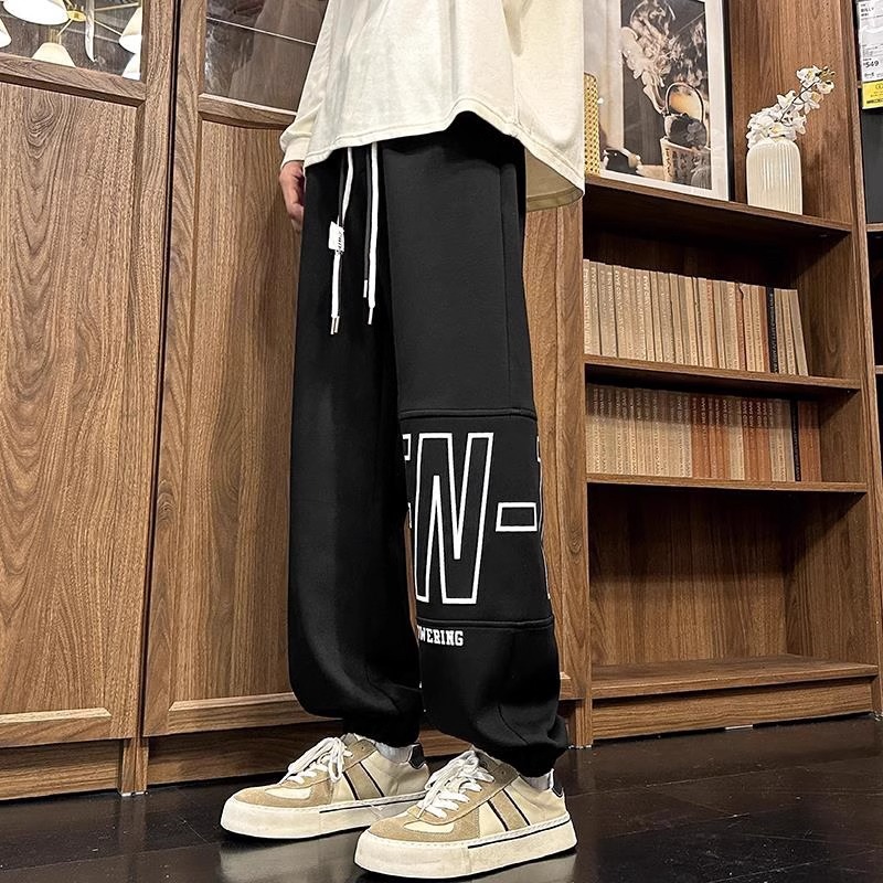 刷毛加厚潮流休閒寬鬆大碼束腳運動褲