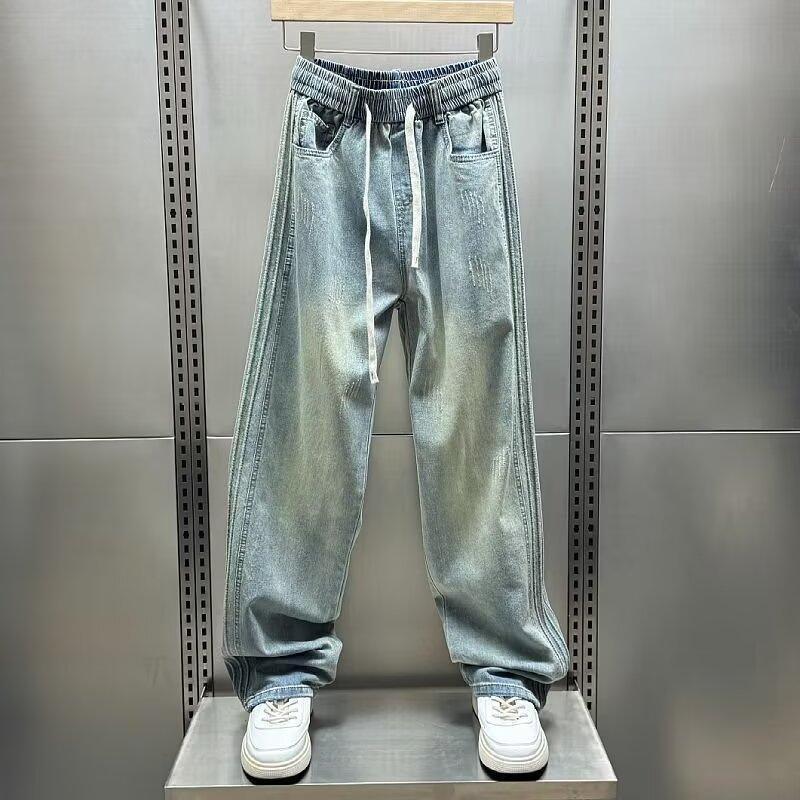 美式寬鬆水洗高街直闊腿牛仔褲