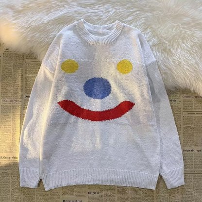 美式復古慵懶風寬鬆百搭針織衫小雪人笑臉毛衣