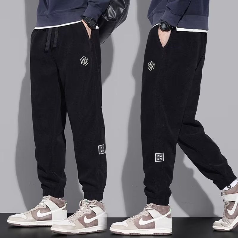 刷毛加厚運動寬鬆休閒燈芯絨束腳褲